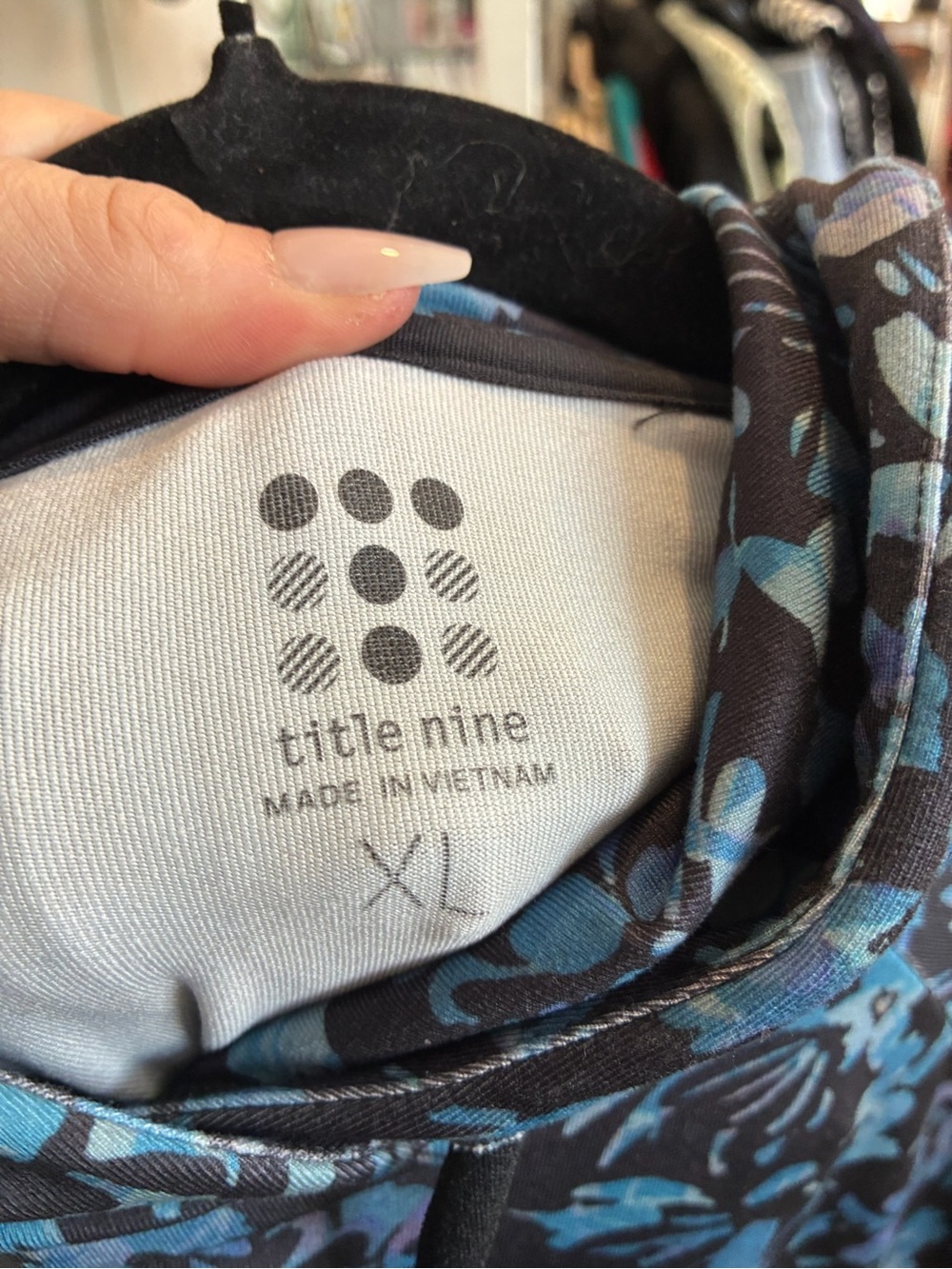 Title Nine Blue and Teal Floral Hooded Sweatshirt Dress - Picture 3 of 3